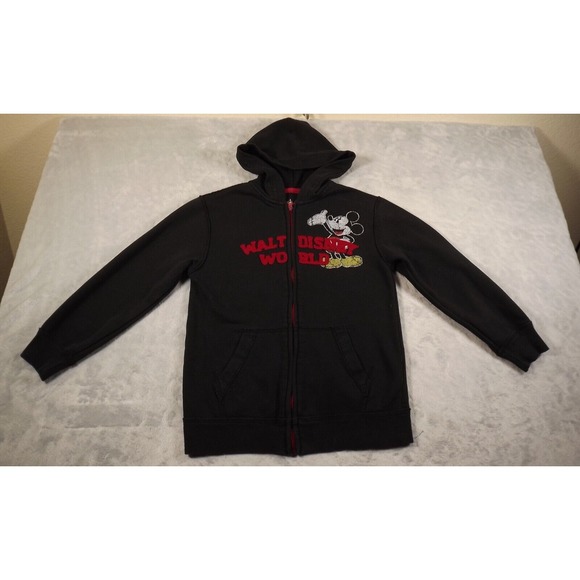 Disney Tops - Disney Parks Hoodie Large Authentic Disneyland‎ Black Mikey Character Patches
